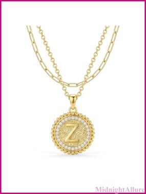 14K Gold Layered Initial Necklace Paperclip Cable Chain Adjustable